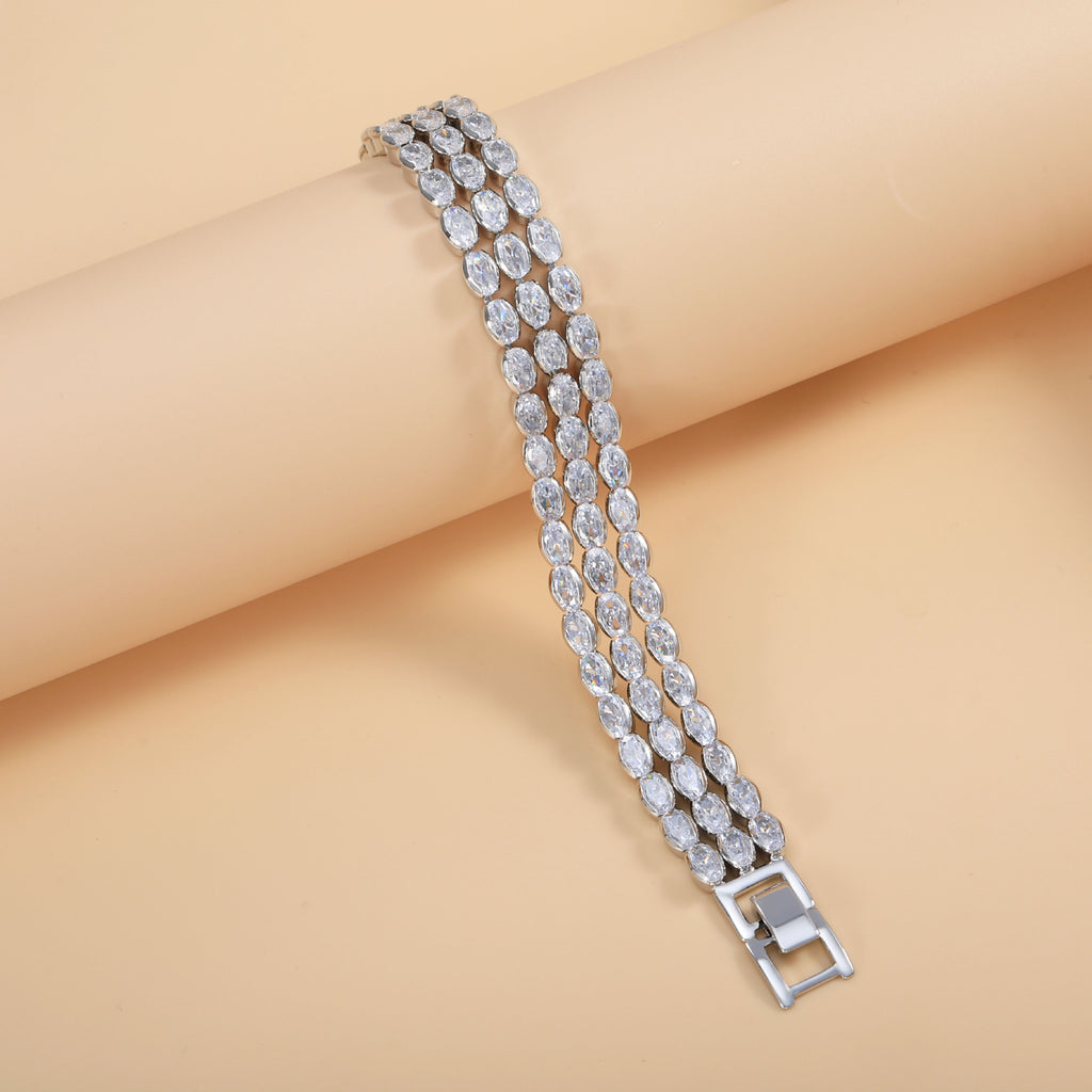 Bulk Luxury Triple Row Marquise Gold Silver Plated CZ Copper Bracelet