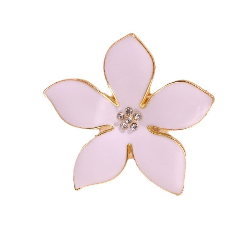 Flower Enamel White 18K Gold Plated Anti Tarnish Free Size Ring Bulk