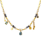 Drop Pearl Blue Purple 18K Gold Anti Tarnish Necklace Chain Women Bulk