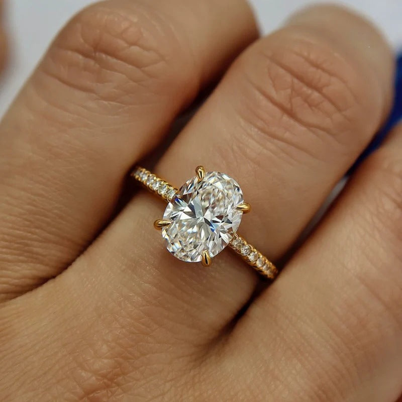Gold Silver Oval Cubic Zirconia Copper Anti Tarnish Size Ring Women Bulk