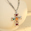 Jesus Cross Silver Brown Multi Gemstone Stainless Steel Anti Tarnish Pendant Chain Necklace For Women