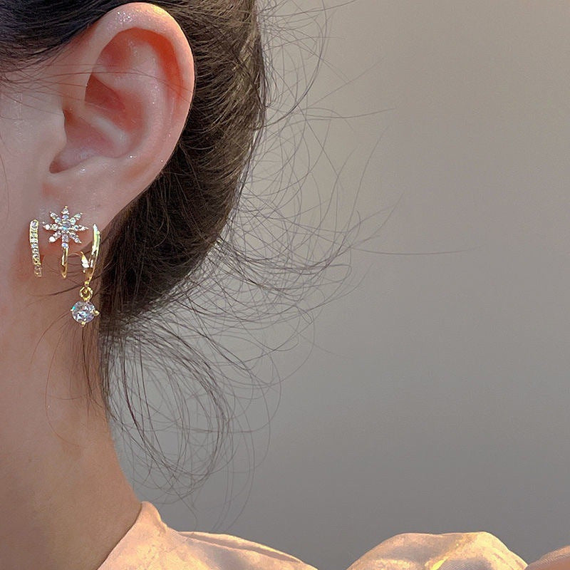 Gold Elegant Starburst Cubic Zirconia Hoop Earrings For Women Bulk