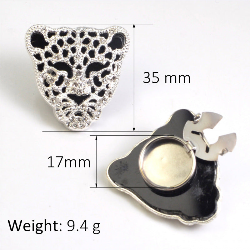 Wholesale Leopard Head Style Gold Silver Rhinestone Brass Button Cover