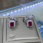 Ruby Red Emerald Cut CZ Silver Plated Copper Necklace Combo Set Bulk