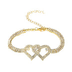 Dual Heart Studded Cubic Zirconia Silver Gold Anti Tarnish Anklet Bulk