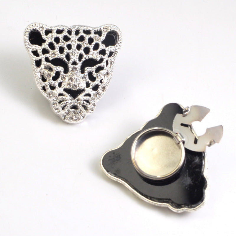 Wholesale Leopard Head Style Gold Silver Rhinestone Brass Button Cover