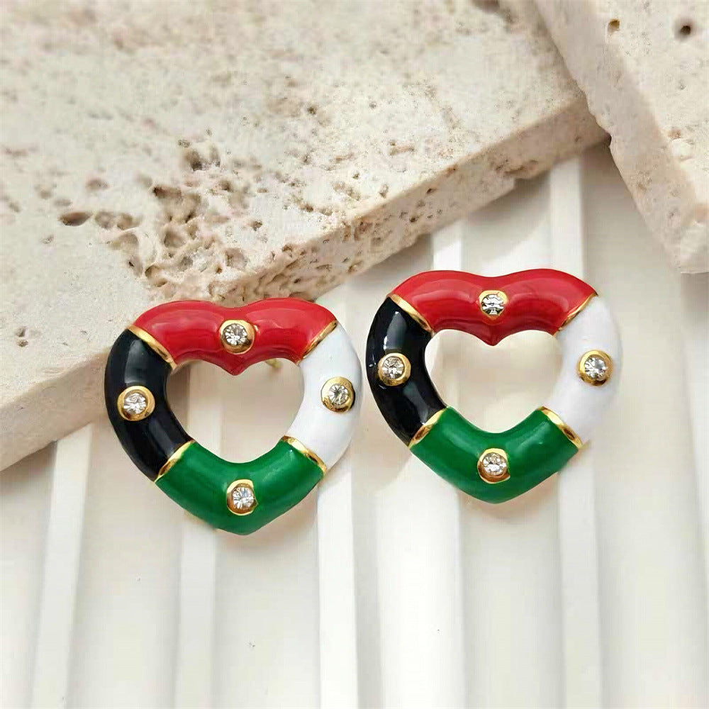 Multi Color Heart Gold Silver Plated Enamel Copper Stud Earrings Bulk