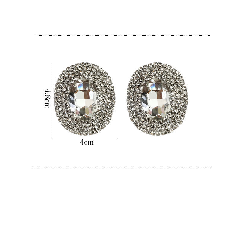 Oval Rhinestone Cubic Zirconia Silver Stud Earring For Women Bulk