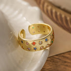 Rainbow 18K Gold Cubic Zirconia Anti Tarnish Free Size Band Ring Bulk