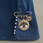 Blue Evil Eye Safety Pin Gold Plated Brooch For Women Bulk