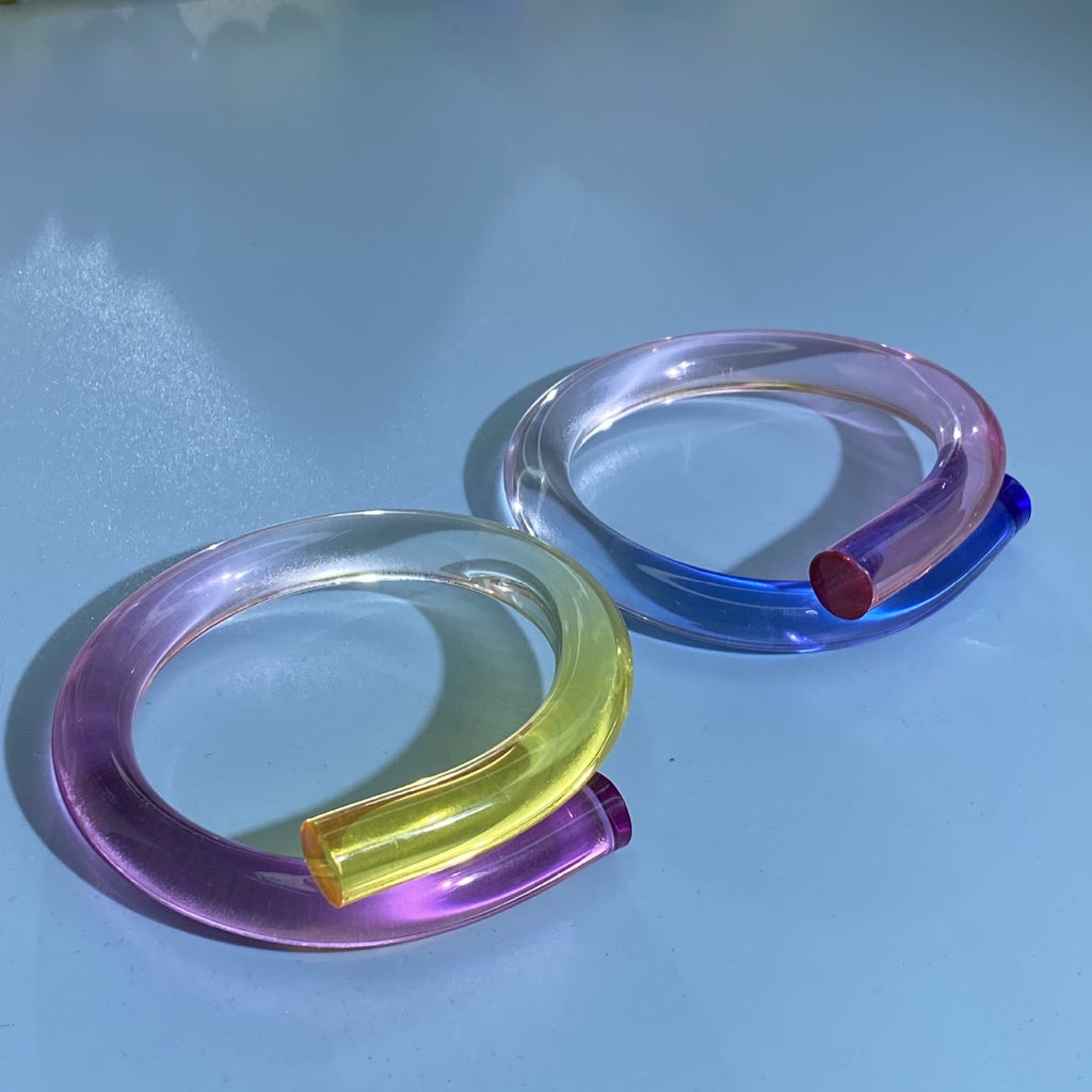 Multicolour Acrylic Resin Yellow Blue Purple Transparent Kada Bangle Bracelet For Women