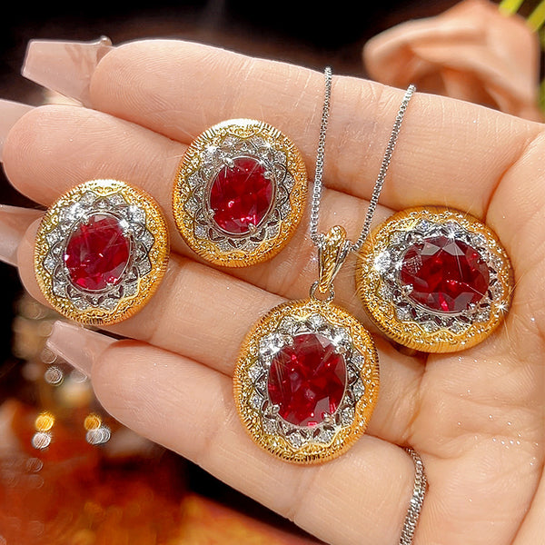 Oval Shape Gold Silver CZ Anti Tarnish Copper Necklace Combo Set Bulk Main image