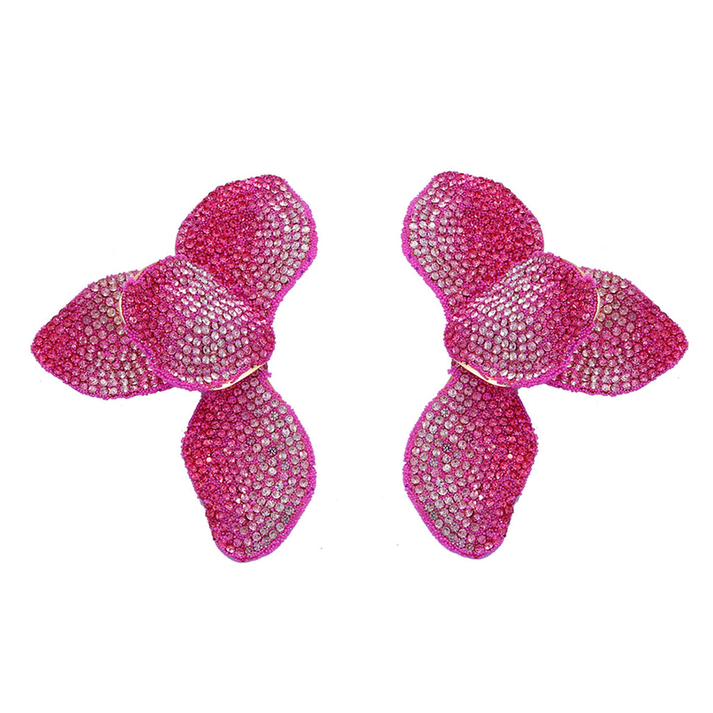 Flower Blue Pink 18K Gold Stainless Steel Anti Tarnish Dangler Earring For Women
