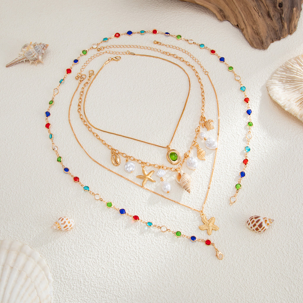 Multi Color Ocean Shell Gold Plated Crystal Necklace For Women