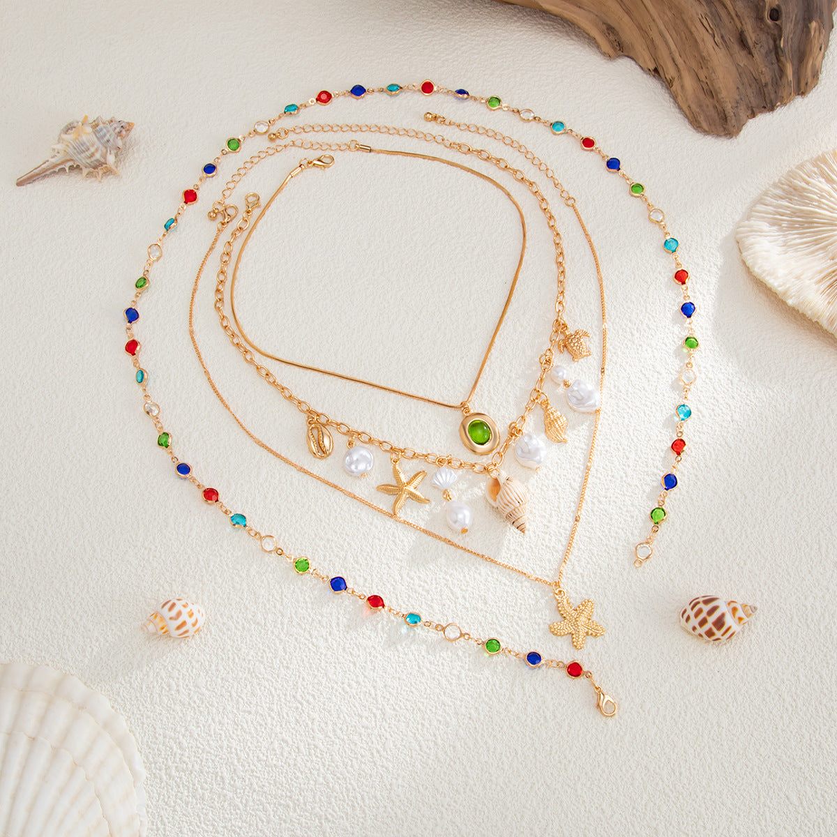 Multi Color Ocean Shell Gold Plated Crystal Necklace For Women