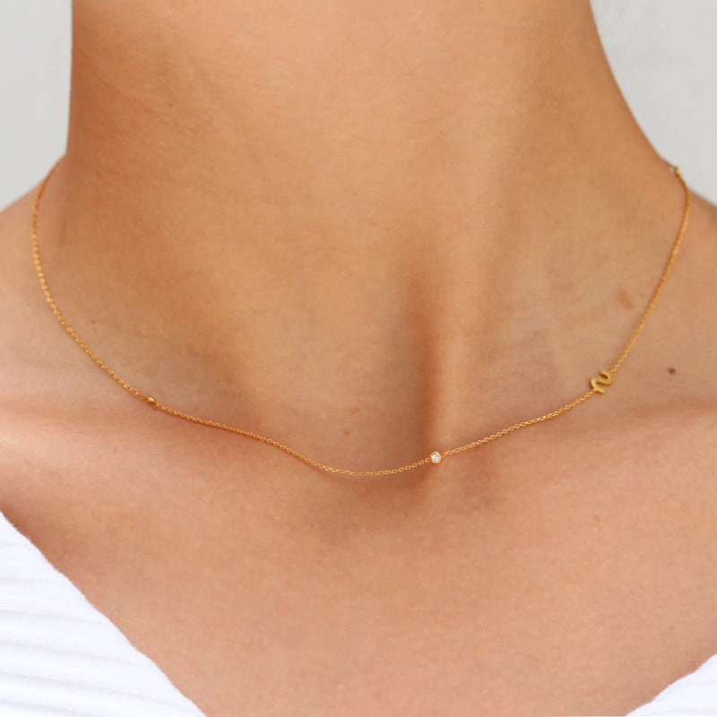 Initial Alphabets Letters 18K Gold Cubic Zirconia Stainless Steel Anti Tarnish Necklace For Women