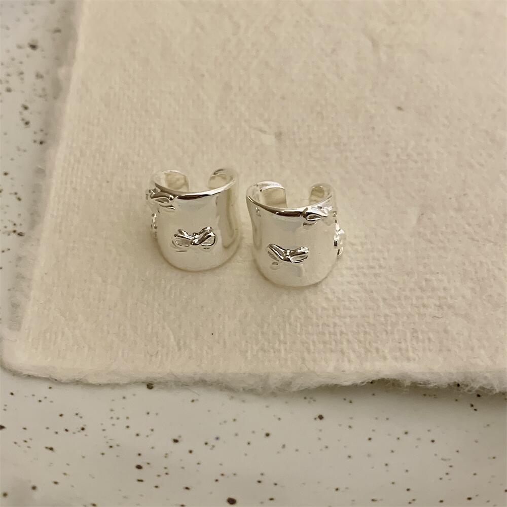 Bow Ribbon Glossy Silver Ear Cuff Earring Pair For Women Bulk