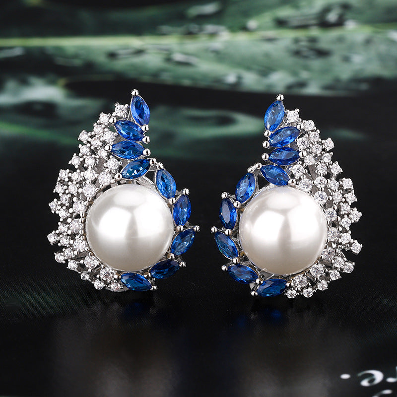 Tear Drop Pink Blue Silver CZ Pearl Anti Tarnish Stud Earring Bulk