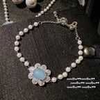 Bulk Blue Flower Silver Plated Cubic Zirconia  Bracelet For Women