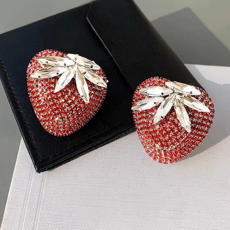 Strawberry Heart 18K Gold Red Cubic Zirconia Stud Earring Women Bulk Main image