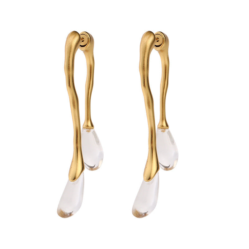 Luxury Sculptural Gold Plated Crystal Teardrop Dangler Earrings Bulk