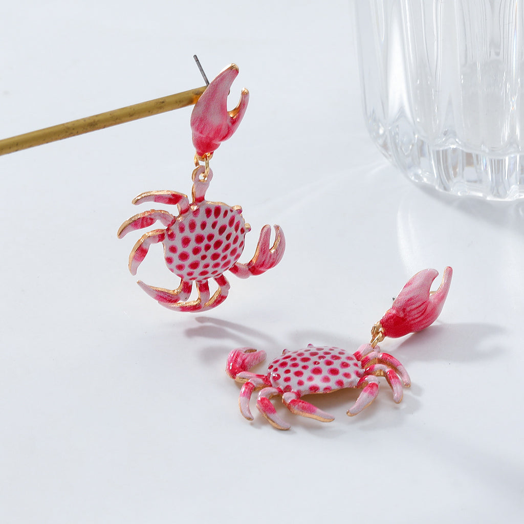 Crab Pink White Sea Face Beach Dangler Earring For Women Bulk