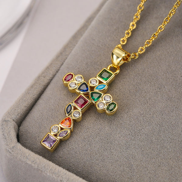 Rosery Cross Over Rainbow 18K Gold Plated Anti Tarnish Necklace Pendant Chain For Women Main image