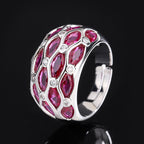 Oval Silver Maroon White Cubic Zirconia Crystal Free Size Ring Bulk