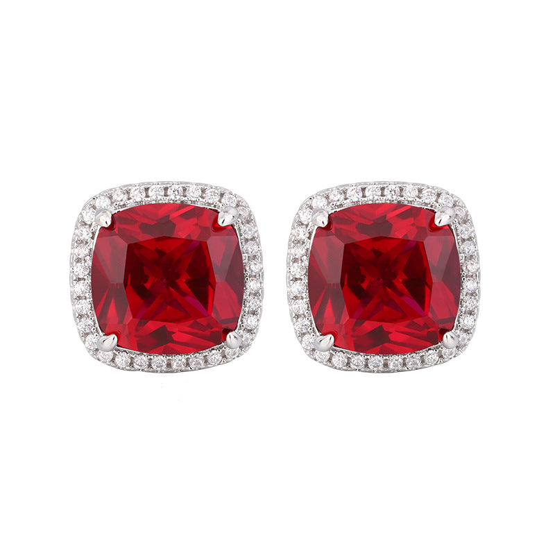 Square Silver Red Green Blue CZ Anti Tarnish Stud Earring Bulk