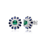 Sunflower Blue Green Gemstone Silver CZ Necklace Earring Ring Set Bulk
