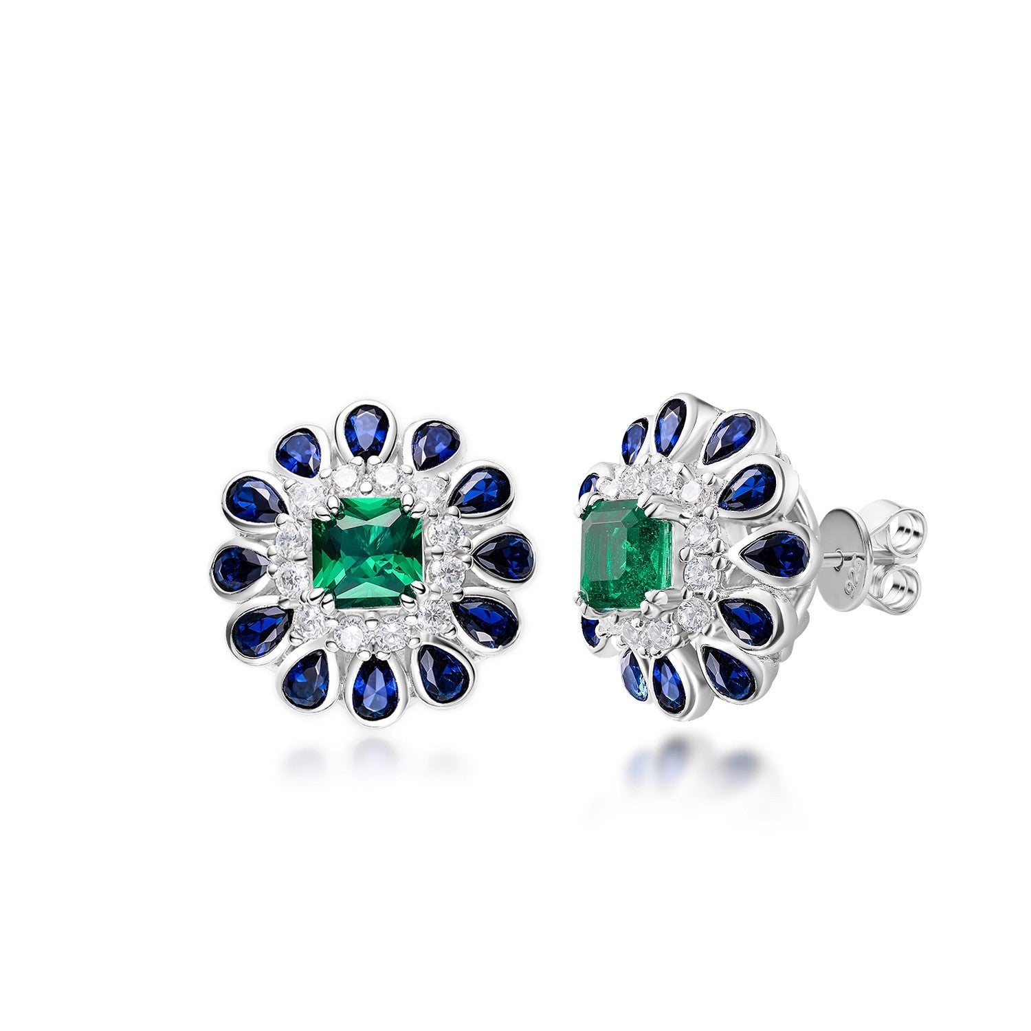 Sunflower Blue Green Gemstone Silver CZ Necklace Earring Ring Set Bulk