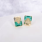 Geometric Lion Head Gold Plated CZ Copper Stud Earrings Wholesale