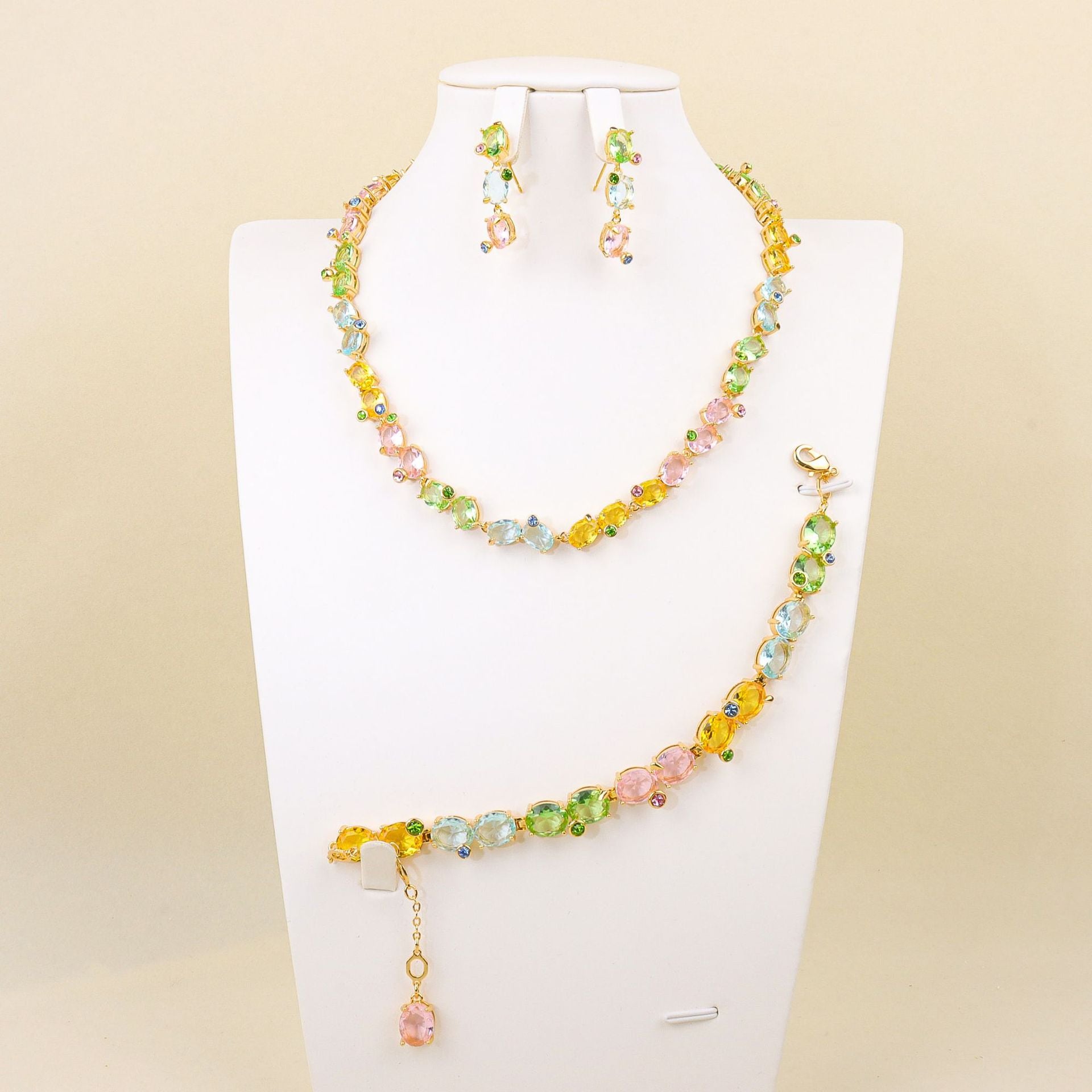 Multi Color Designer Oval-Cut Gold CZ Copper Necklace Combo Set Bulk Secondary image