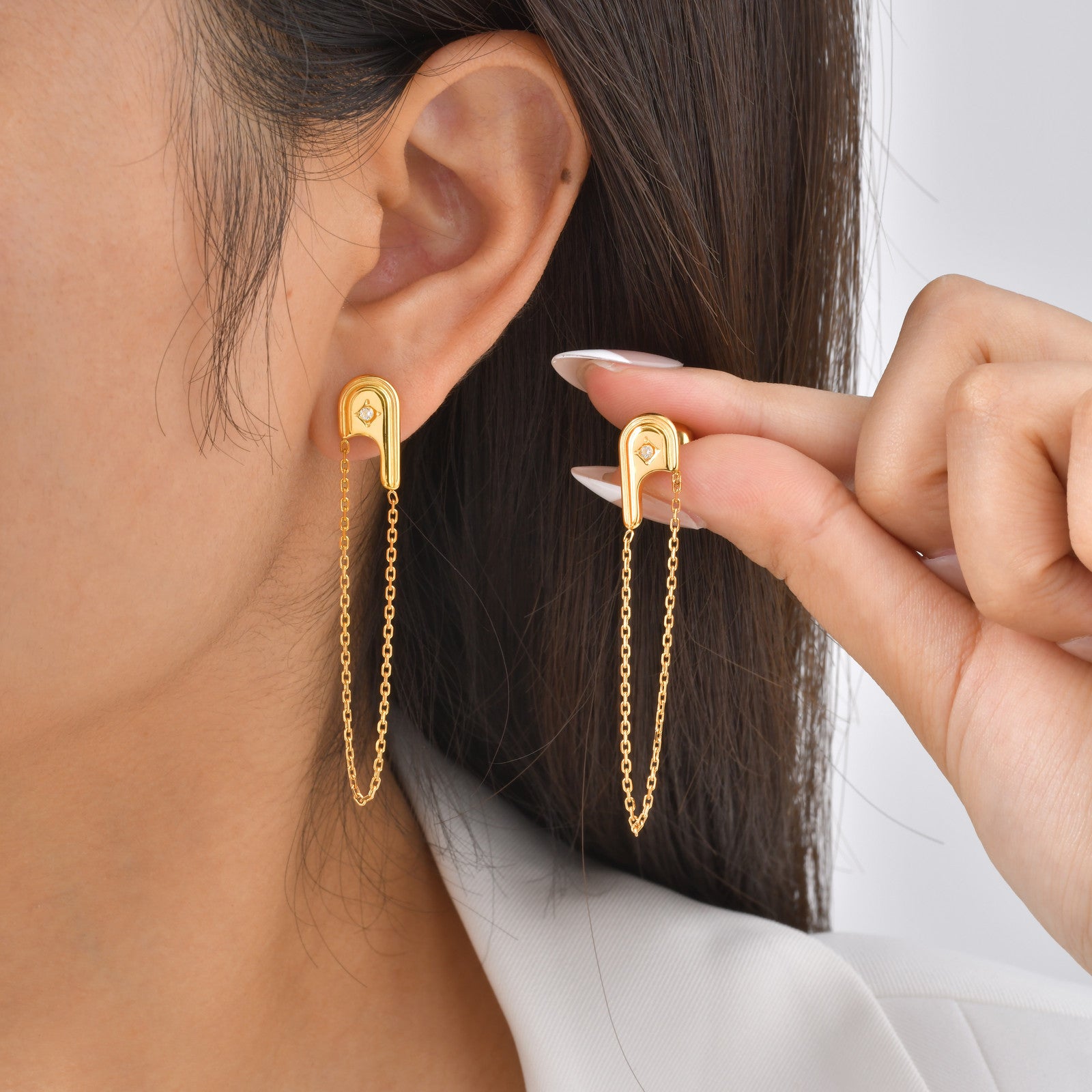 Bulk Trendy U-Curve Gold CZ Anti Tarnish Stainless Steel Drop Earrings Secondary image