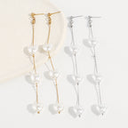 Designer Triple Heart Gold Silver Pearl Dangler Earrings For Women Bulk