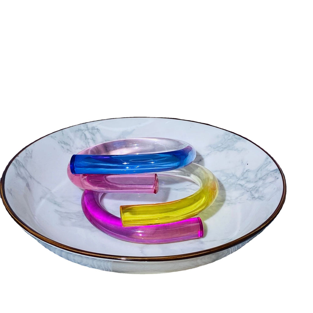 Multicolour Acrylic Resin Yellow Blue Purple Transparent Kada Bangle Bracelet For Women