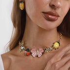 Multi Color Trendy Insect Charm Gold Enamel Necklace Earring Set Bulk