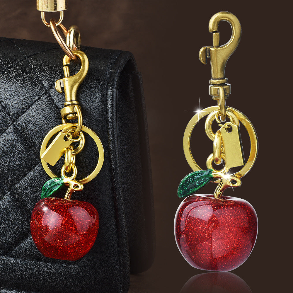 Apple Red Black Blue 18K Gold Plated Charm Keychain For Men Women