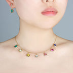 Designer Multi Color Gemstone Gold CZ Copper Necklace Earring Set Bulk