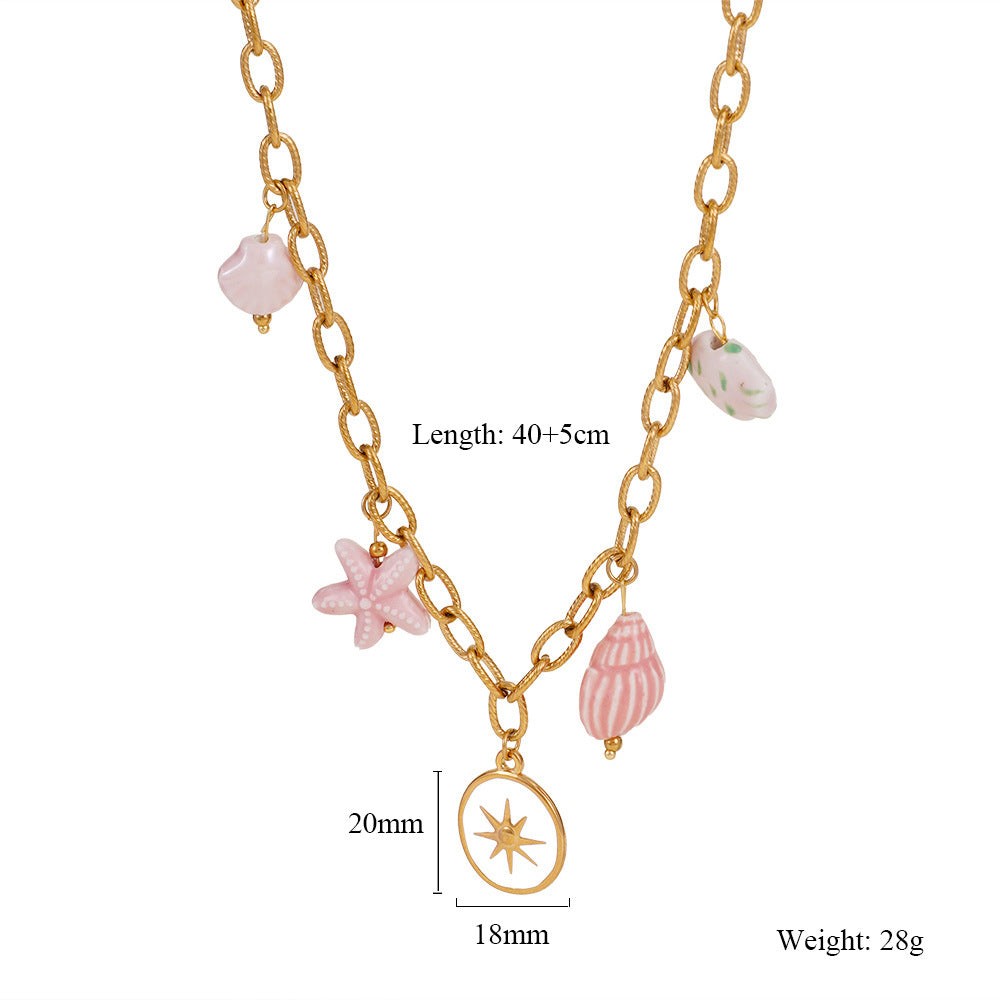 Star Sun Fish Flower 18K Gold Stainless Steel Charm Link Chain Necklace For Women