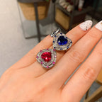 Heart Love Blue Silver Anti Tarnish Free Size Ring For Women Bulk