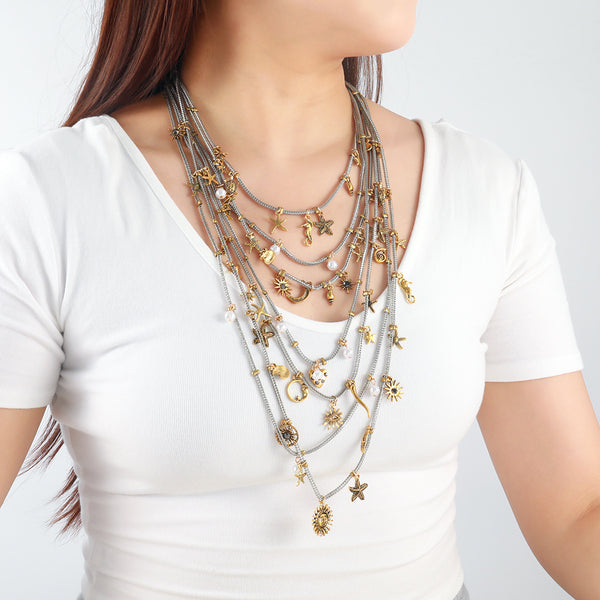 18K Gold Multi-Layer Various Tiny Charm Necklace For Women Bulk Secondary image