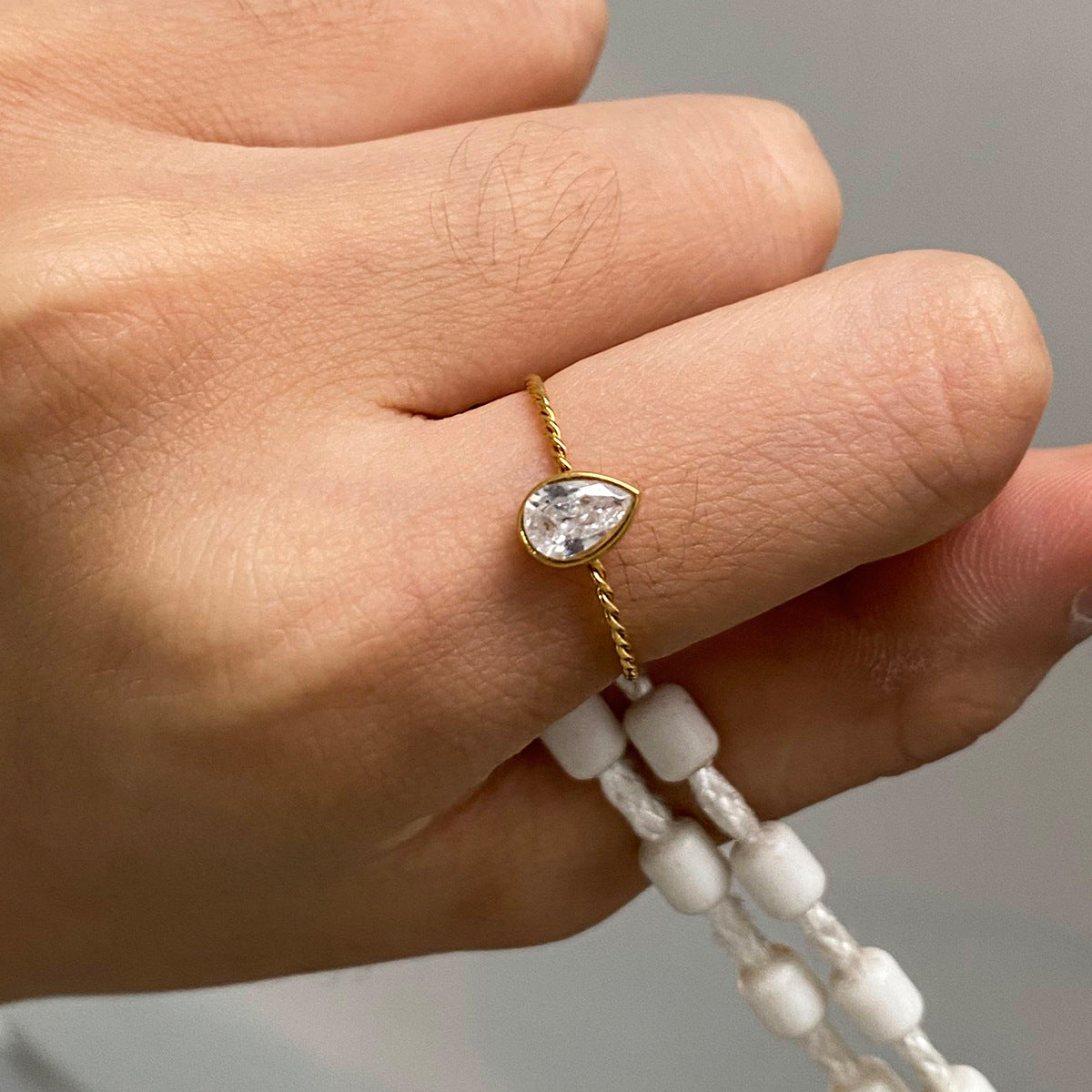 Trendy Sunburst Style Gold CZ Stainless Steel Adjustable Ring Wholesale