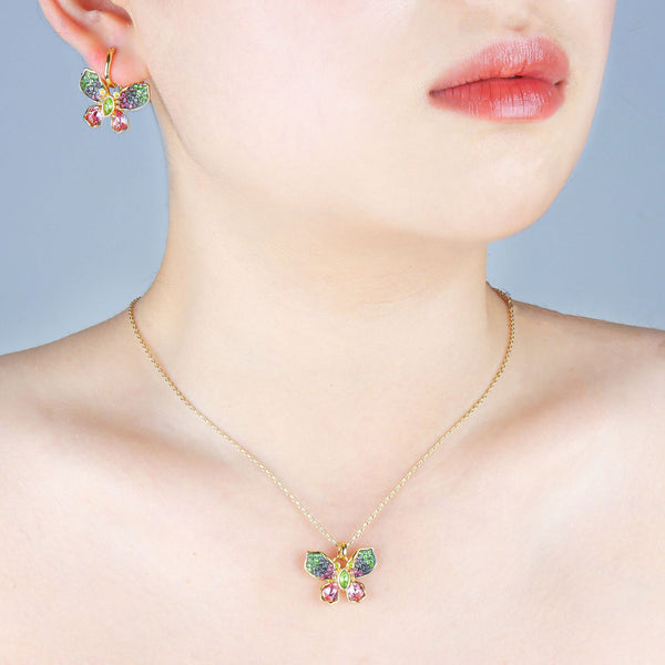 Multi Color Designer Butterfly Gold CZ Copper Necklace Earring Set Bulk Secondary image