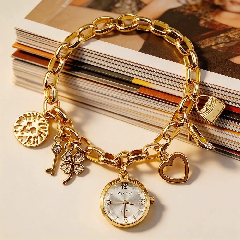 Multi Color Watch Gold Plated Charms Enamel Bracelet For Women Bulk