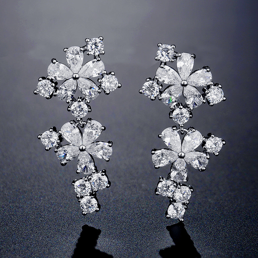 Floral Flower 18K Gold CZ Anti Tarnish Dangler Earring Bulk Secondary image