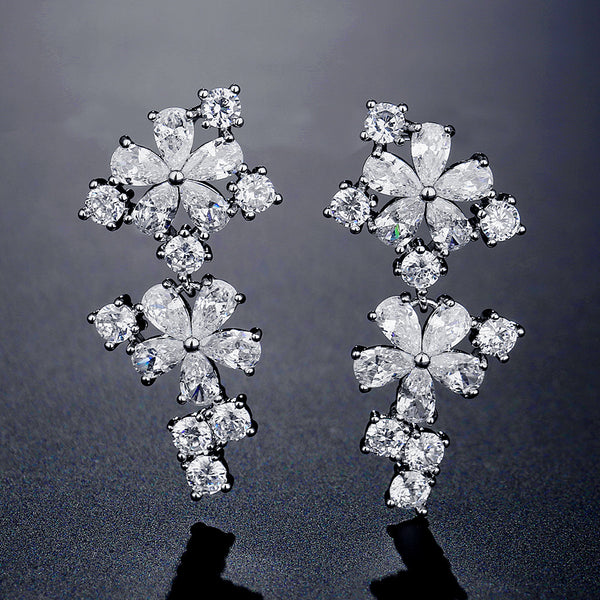 Floral Flower 18K Gold CZ Anti Tarnish Dangler Earring Bulk Secondary image
