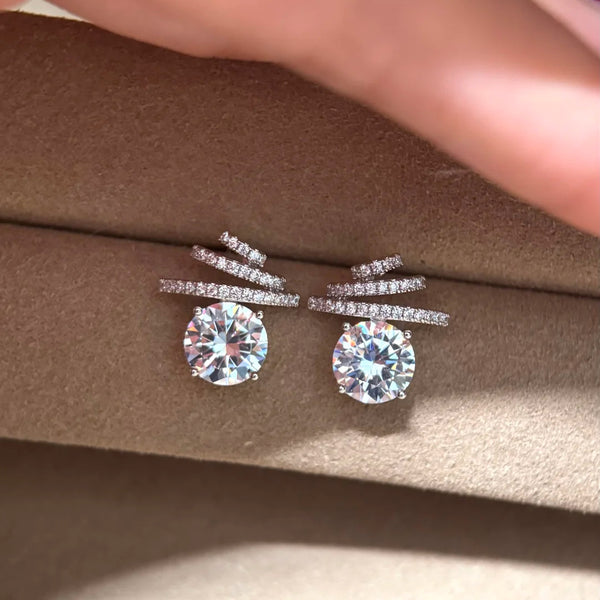 White Designer Layered Bar Round Silver CZ Copper Stud Earrings Bulk Main image