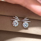 White Designer Layered Bar Round Silver CZ Copper Stud Earrings Bulk