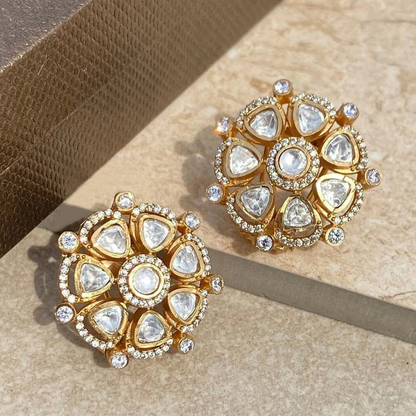 Gold Flower Kundan-Polki Anti Tarnish Copper Stud Earrings Women Bulk Main image